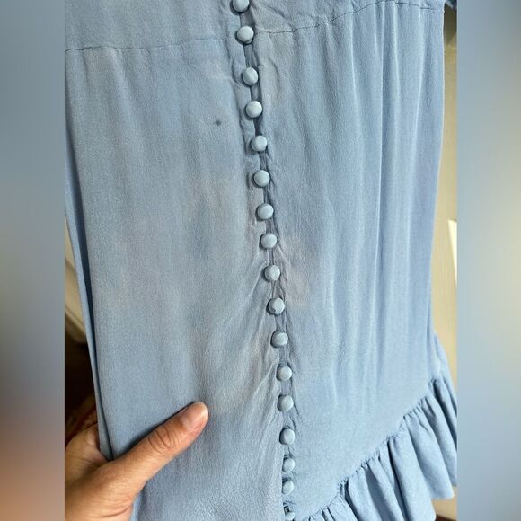 The Kooples Paris Dress Light Blue Button Smock Half Sleeve VNeck Womens 0 XS - Picture 8 of 8